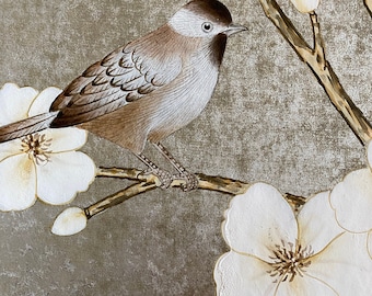 Luxury  metallic gilded -paper, handpainted chinoiserie wallpaper on ML-39#