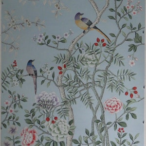Handpainted Chinoiserieindia Tea Wallpaperdark Blue - Etsy