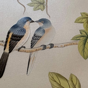 Partial embroidery wallpaper, Birds and Vines on beige 120# silk wallpaper