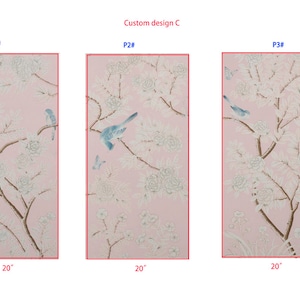 20" *40", arte de parede rosa, tríptico de seda chinoiserie pintada à mão, rosa 14#, papel de parede de seda,---Reservado para Andi Morgan