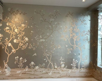36"*96", hand-painted  metallic wallpaper on ML25#, custom design to fit the wall size