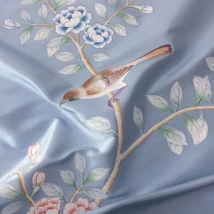 Chinoiserie Handpainted Drapery-------Chinoiserie silk fabric--------custom curtain fabric