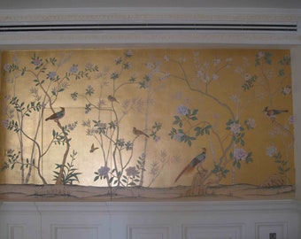 chinoiserie birds and flowers on silk wallpaper---Reserved for interior designer L****S
