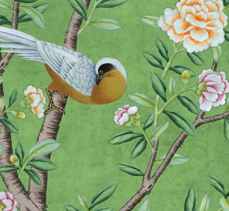 Vintage Chinoiserie Floral, Chinoiserie Green Panels, Set of 2, Wall ...