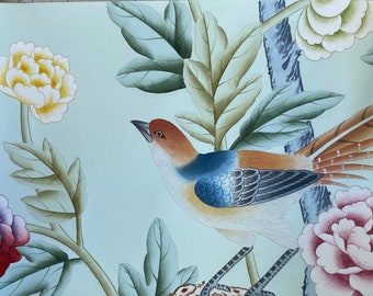8" *10", Sample in Stock for Chinoiserie Handpainted Wallpaper, sample of hand-painted silk wallpaper