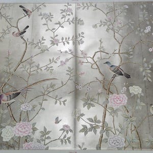 Chinoiserie Handpainted Artwork on Champagne Metallic Leaf ML-25
