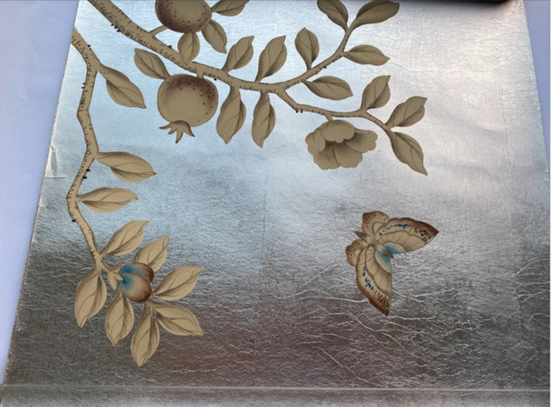 Papel pintado metálico pintado a mano de 36" x 96" sobre ML25#, diseño personalizado para adaptarse al tamaño de la pared. imagen 6