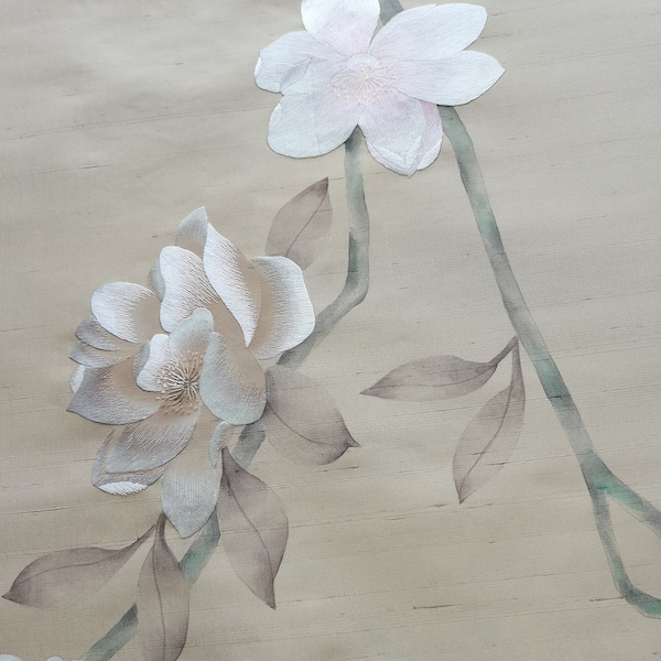 Magnolia wallpaper, Embroidery magnolia wall artwork, hand-painted  Chinoiserie wallpaper,, partial embroidery wallpaper