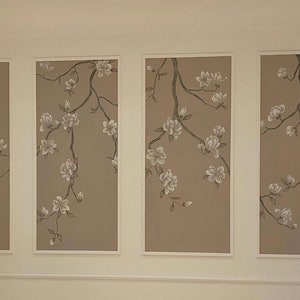 magnolia wallpaper, wall artwork , magnolia, handpainted silk wallpaper--silk wallpaper
