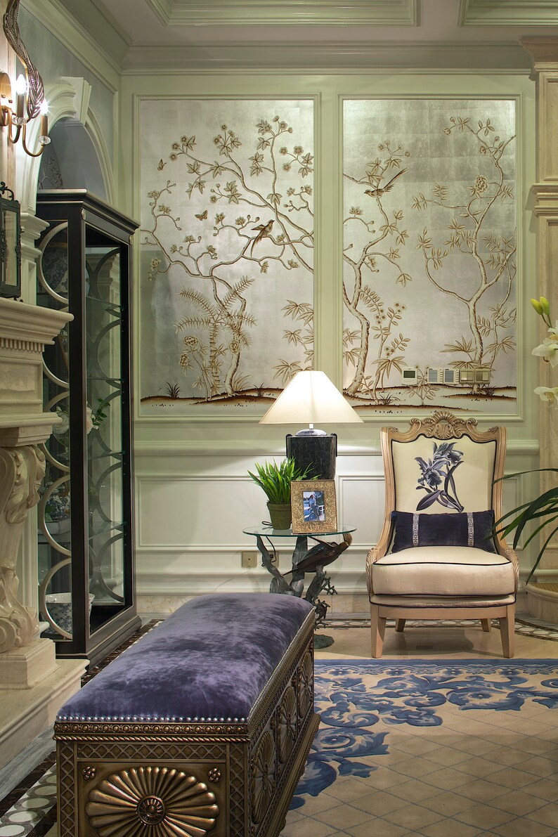 Custom Metallic Wallpaper chinoiserie Interior Design Etsy