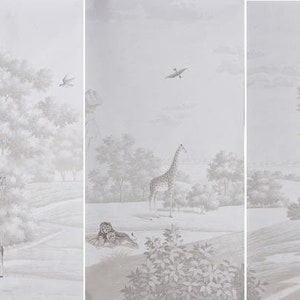 Giraffe Landscape Murals Hand painted Wallpapers on Scenic Paper 36&quot;x96&quot;/panel - Accept Custom Sizes