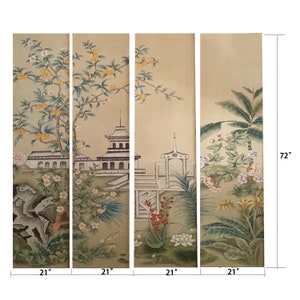 Vintage Hand-Painted Chinoiserie 4-Panel , unframed chinoiserie panels, list price is for 1 panels, order 4 panels shipping free