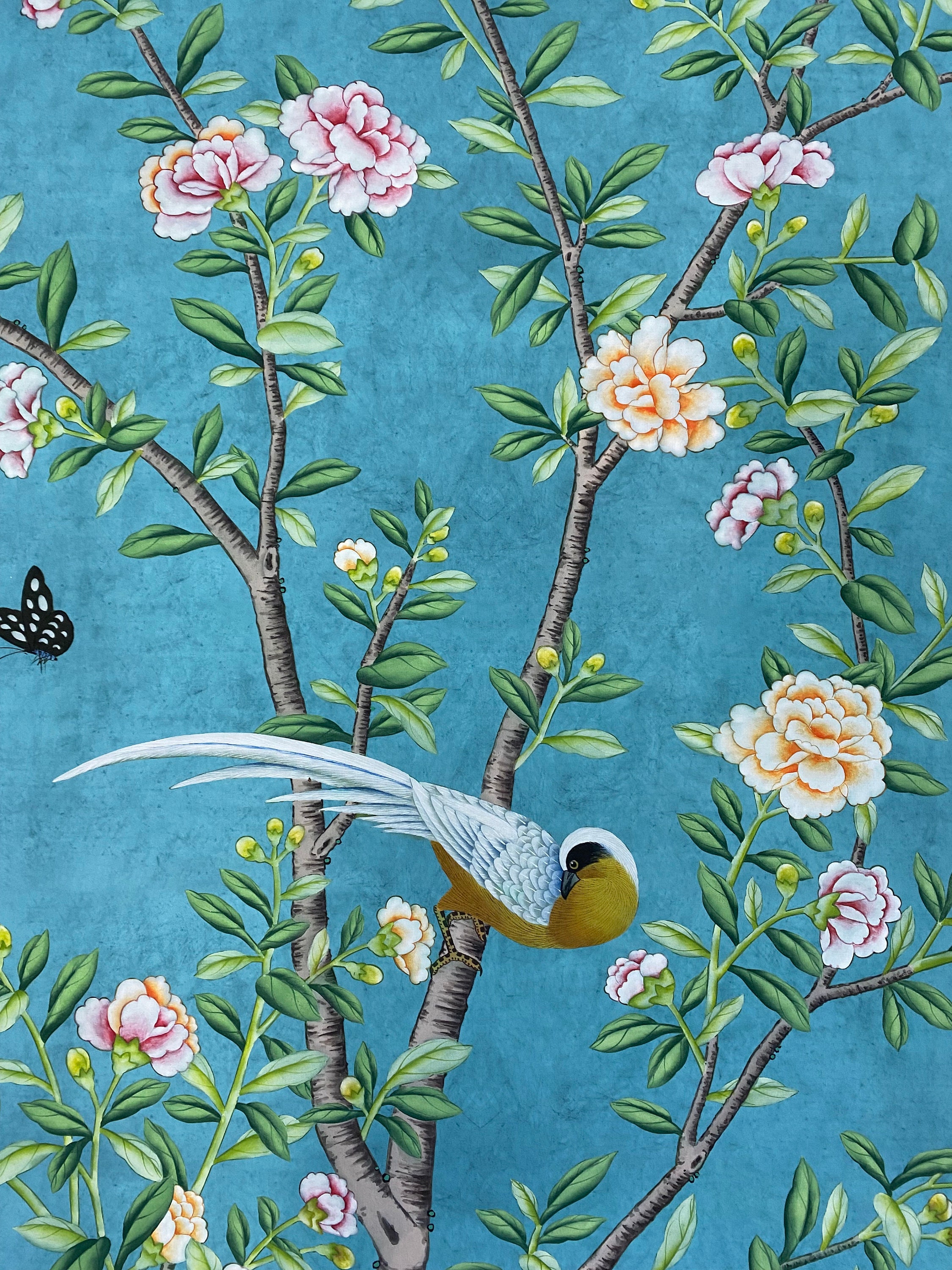 24"*48", A Set of 2 Panels Teal Blue Vintage Chinoiserie Floral Wall ...