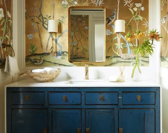 Chinoiserie wallpaper-----antiqued metallic chinoiserie panels---chinoiserie wallpaper Reserved for jill landy