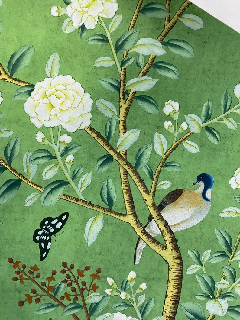 Vintage Chinoiserie Floral, Chinoiserie Green Panels, Set of 2, Wall ...