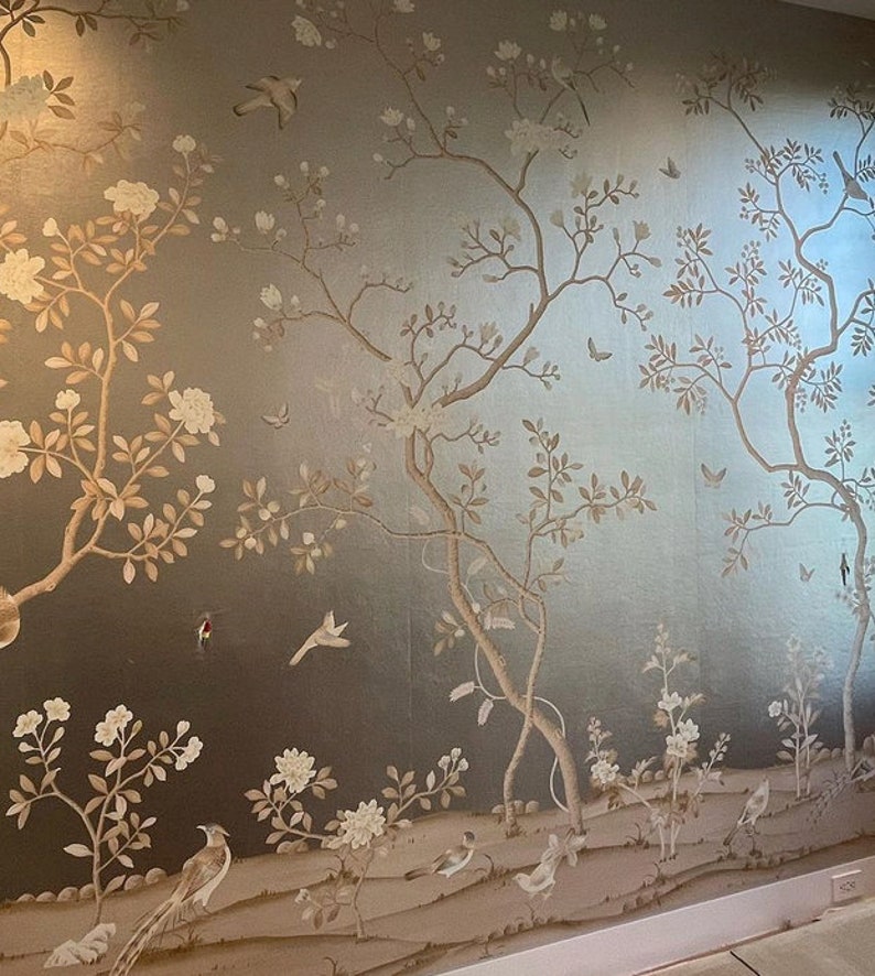 Papel pintado metálico pintado a mano de 36" x 96" sobre ML25#, diseño personalizado para adaptarse al tamaño de la pared. imagen 3