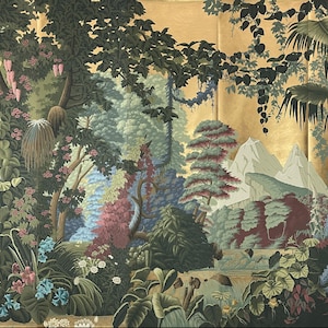 Eden ---Landscape wallpapers Hand painted Panoramic Murals on Gold Metallic   Custom Sizes available