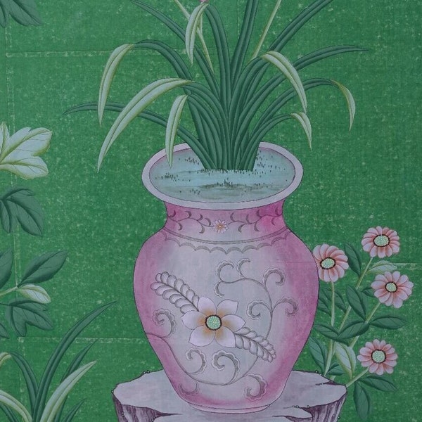 Hand-painted  chinoiserie wallpaper----Reserved order for shipping approval