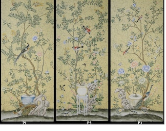 Panele ścienne w stylu chinoiserie z XVIII wieku, styl antyczny, zestaw 3 szt.