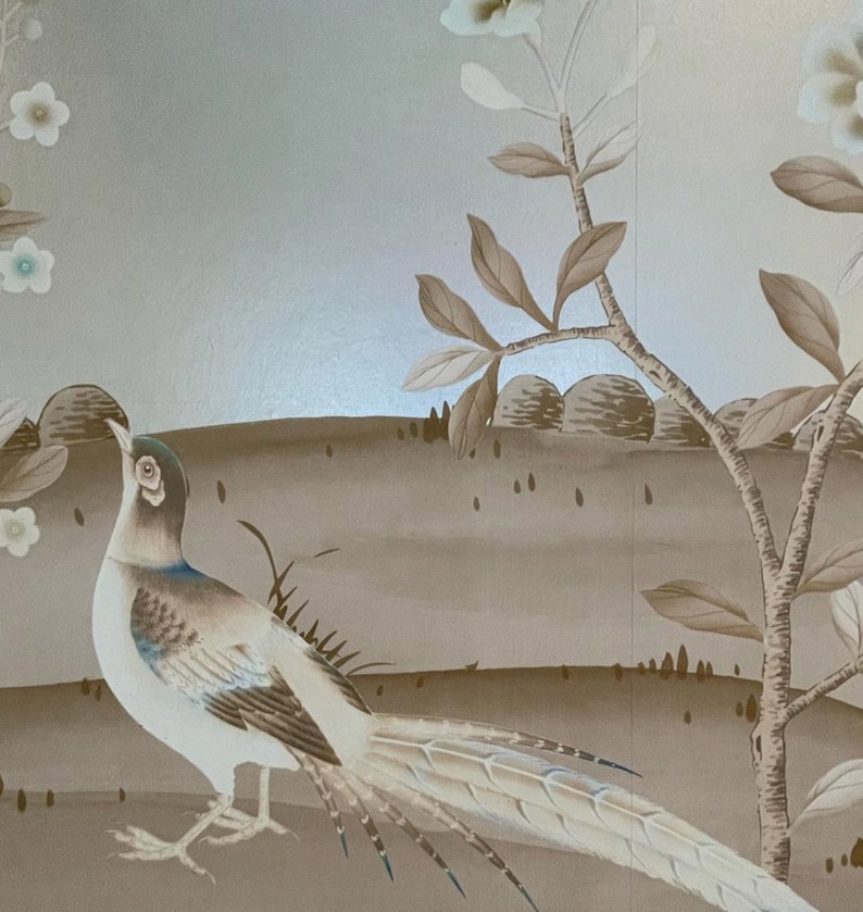 Papel pintado metálico pintado a mano de 36" x 96" sobre ML25#, diseño personalizado para adaptarse al tamaño de la pared. imagen 5