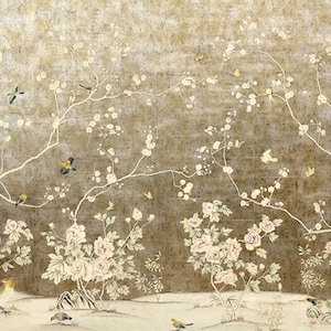 Luxury Metallic Gilded paper, Handpainted Chinoiserie Wallpaper on ML ...