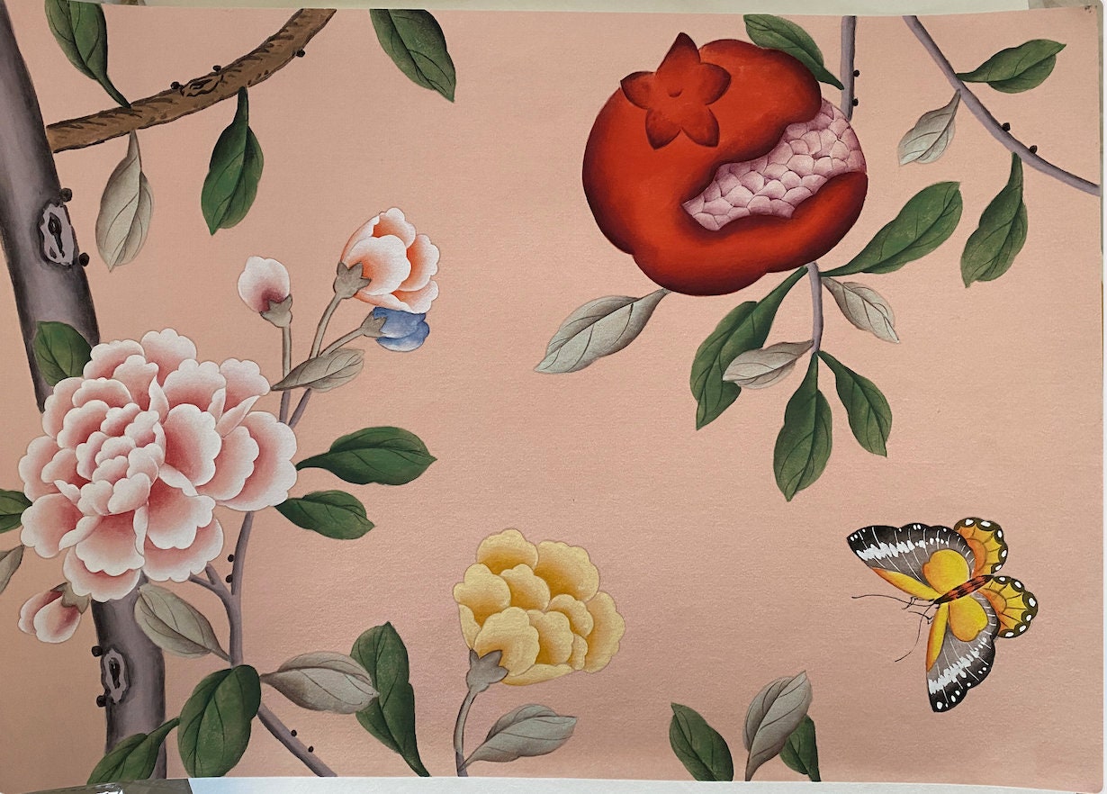 Handpainted Silk Wallpaper Samplepink sample in Stock Etsy