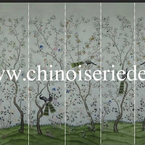 Custom Chinoiserie Handpainted silk wallpaper---peacock garden--hand-painted chinoiserie panel----chnoiserie panel--Reserved for Judy S***