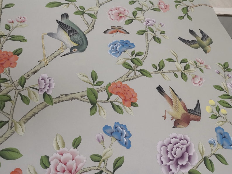 Hand-painted Chinoiserie Panels Custom Wallpaper Order | Etsy
