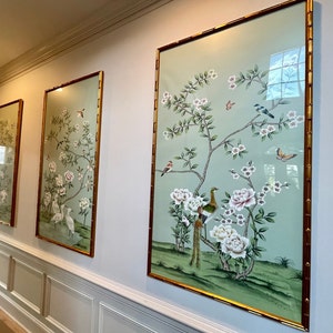 30&quot; *60&quot;,30&quot; *40&quot;, optional panel size , Aqua green Chinoiserie  Panels,  Wall Art, Wall Decor, Wall Hanging - Colourful Peonies