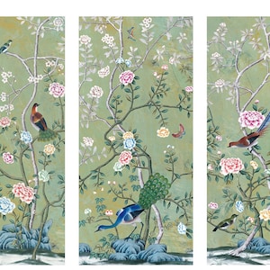 20&quot; *48&quot;, 24&quot; *53&quot;, 30&quot; *60&quot;, Vintaged style Chinoiserie  Panels,   Wall Art, Wall Decor, Wall Hanging - birds and flowers artwork