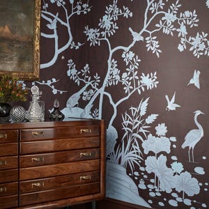 Handgeschilderd zijden behang, chinoiserie-behang op maat gereserveerd voor In ***