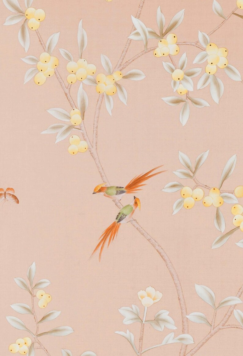 Unframed Handpainted Pink Chinoiserie Silk Panelspink Etsy