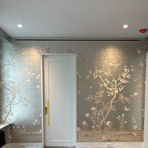 Papel pintado metálico pintado a mano de 36" x 96" sobre ML25#, diseño personalizado para adaptarse al tamaño de la pared. imagen 2
