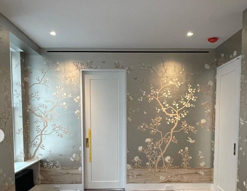 Papel pintado metálico pintado a mano de 36" x 96" sobre ML25#, diseño personalizado para adaptarse al tamaño de la pared. imagen 2