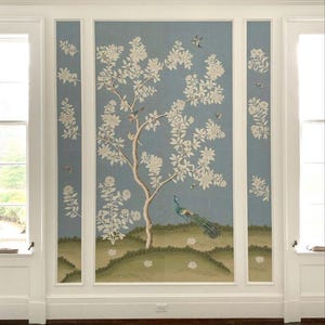 hand-painted Chinoiserie panels, French blue wall artwork,  Reserved order