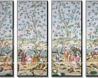 36" *96"/panel , antiqued style,  chinoiserie panels ---vintage chinoiserie painting