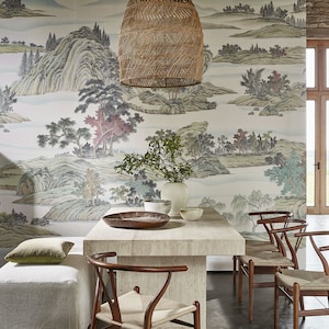 mountain and landscape --hand-painted Chinoiserie mural --Custom size available-----reserved for Lindsay Chambers