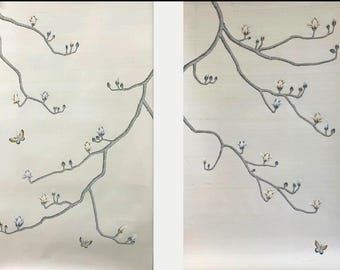 B80cm* H130cm, Handmålad chinoiserie-väggkonstverk, Magnolia