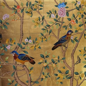 Handpainted metallic wallpaper---------chinoiserie wallpaper-------custom wallpaper