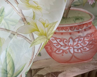 Hand-Painted Chinoiserie Silk Organza Fabric, Custom Design