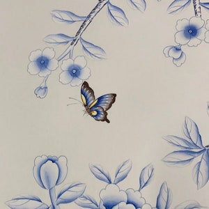 Blått och vitt porslin//vintage chinoiserie-tapet tryckt på non-woven-papper//Blommor och fåglar-tapet/Botanisk konst/Vägmålning bild 10