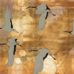 Papier 3D doré ---- Grue --- Panneaux de papier peint chinoiseries peints à la main, taille de panneau personnalisée disponible