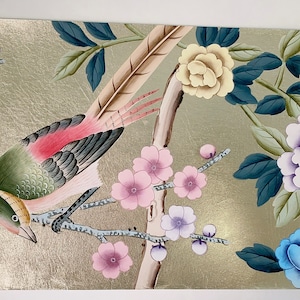 Sample 8&quot; *10&quot; , Chinoiserie Handpainted Artwork on Champagne Metallic Leaf