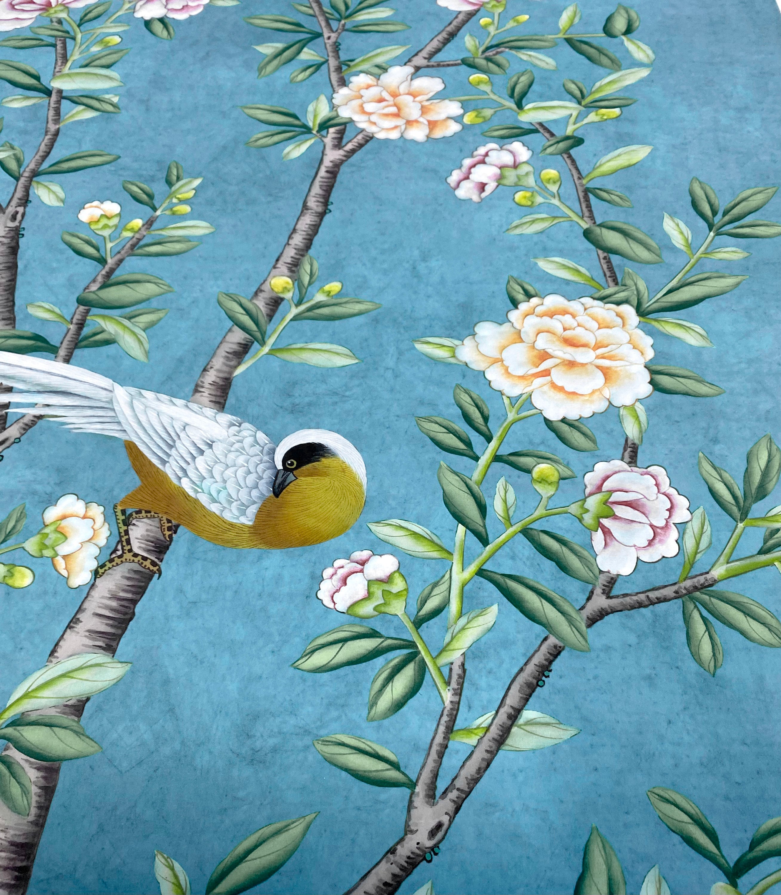 24"*48", A Set of 2 Panels Teal Blue Vintage Chinoiserie Floral Wall ...