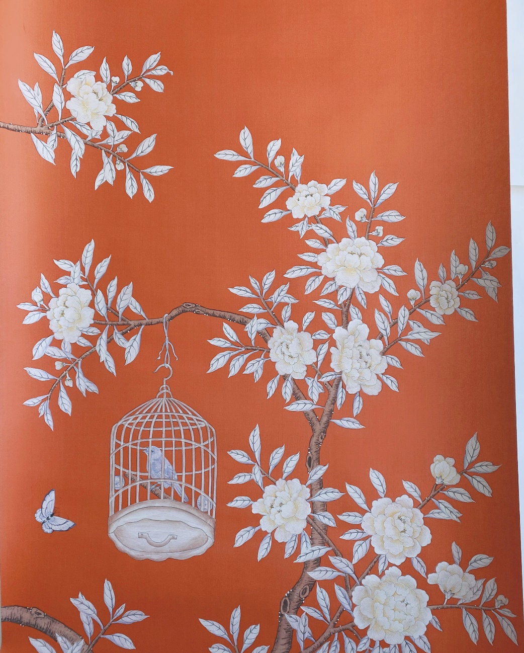 Orange Red Chinoiserie Wallpaperoriental Hand-painted - Etsy
