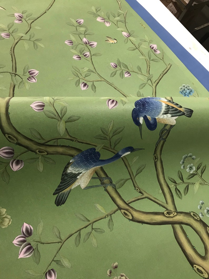 Chinoiserie wallpaper vintage bird wallpaper chinoiserie Etsy