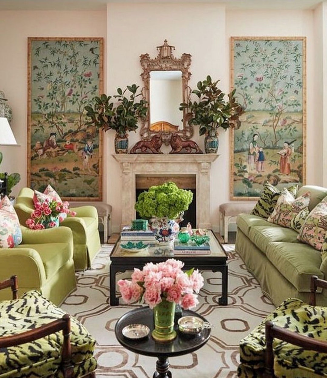 A Set of 18th Century Style Chinoiserie Handmade Wall Panels, Vintage ...