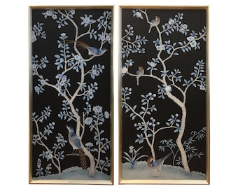 30"*60" – nieoprawiona, ręcznie malowana tapeta JEDWABNA, próbki, bez drewnianej ramy, ręcznie malowany panel w stylu chinoiserie
