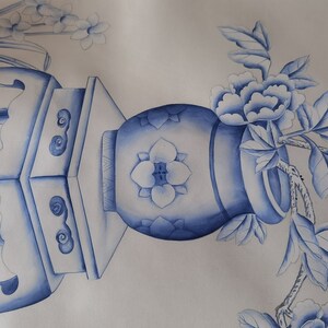 Blått och vitt porslin//vintage chinoiserie-tapet tryckt på non-woven-papper//Blommor och fåglar-tapet/Botanisk konst/Vägmålning bild 9