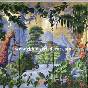 Eden ---Landscape wallpapers Hand painted Panoramic Murals on Gold Metallic   Custom Sizes available